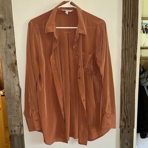 Nine West Rust Long Sleeve Button Down Blouse with Soft Fabric & Classic Collar